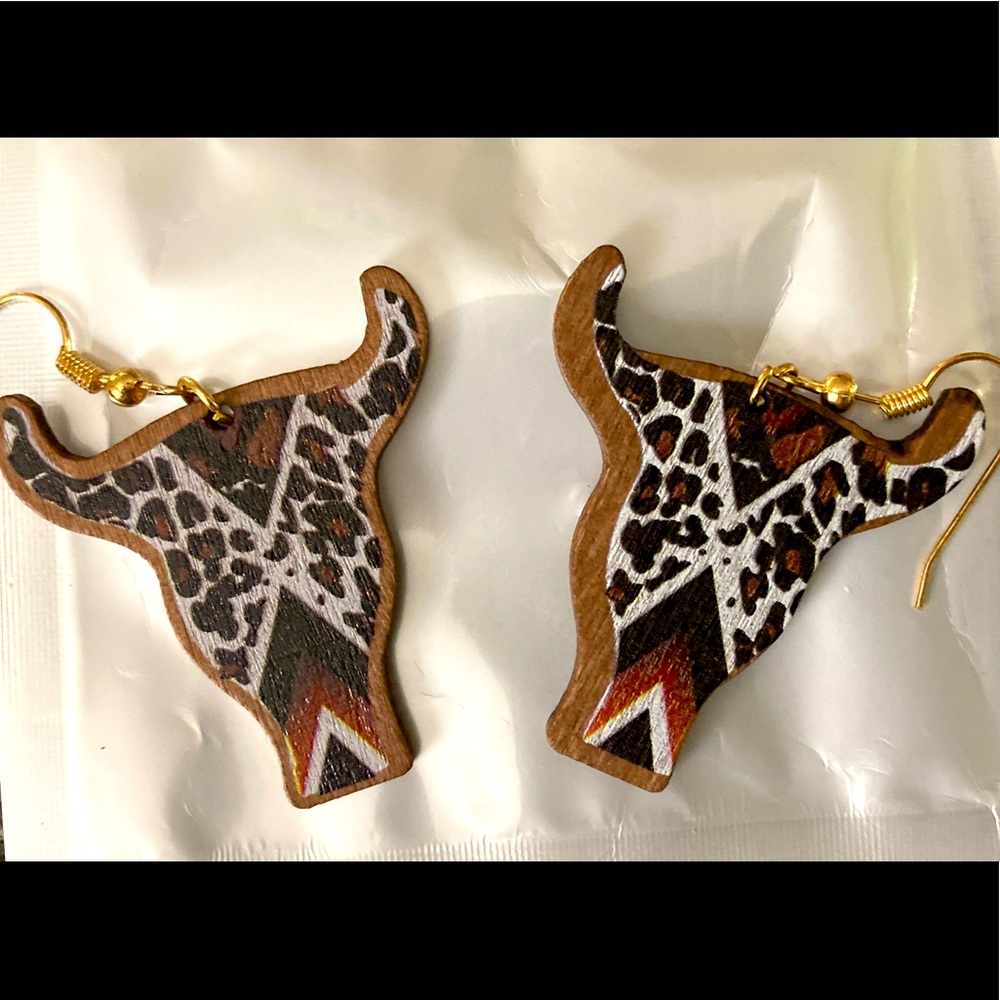 Animal Print Bull Head Earrings